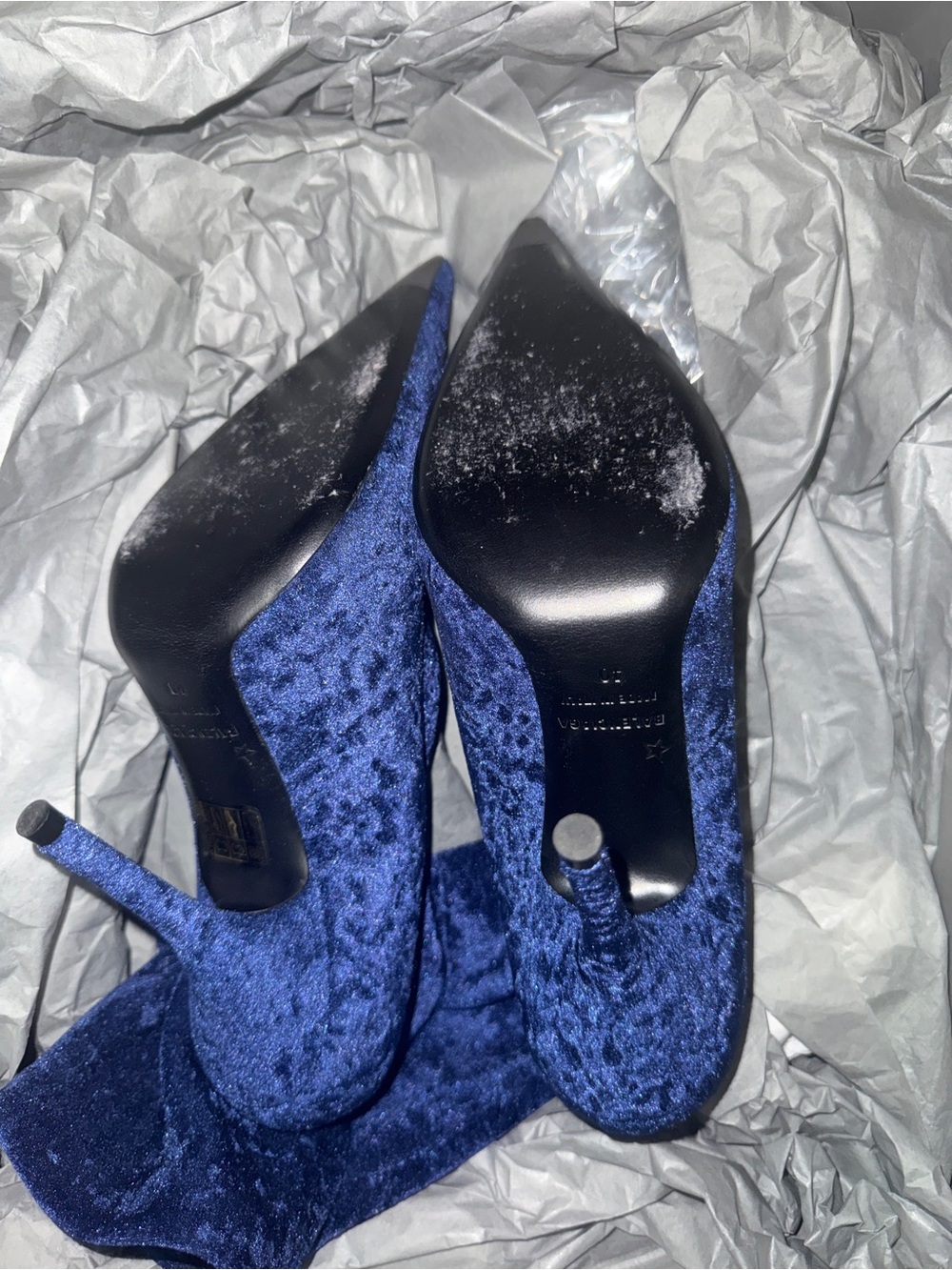 Balenciaga Navy Blue Velvet Pointed Toe Stiletto Boots - Picture 2 of 4